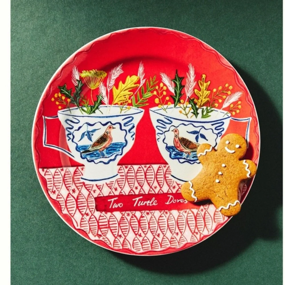 Anthropologie Emily Maude Twelve 12 Days Christmas Plate 2 Turtle Doves